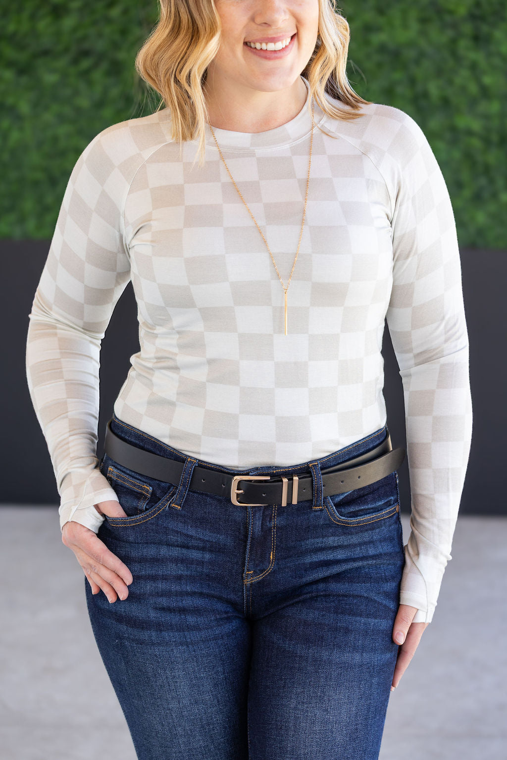 Blair Long Sleeve Top - Neutral Checkers